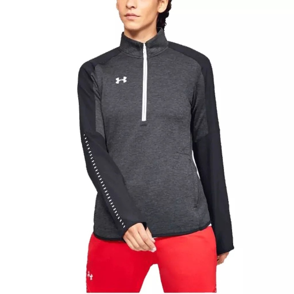 Under Armour Black Women's Knit Warm-Up Half Zip Pullover Shirt Medium Loose Fit